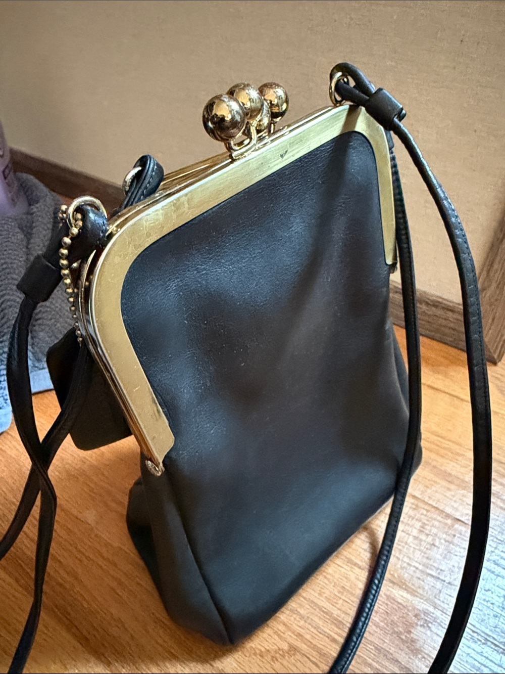 Vintage Black Leather Coach Bonnie Cashin Double Kiss Lock Kisslock Purse - Picture 5 of 10